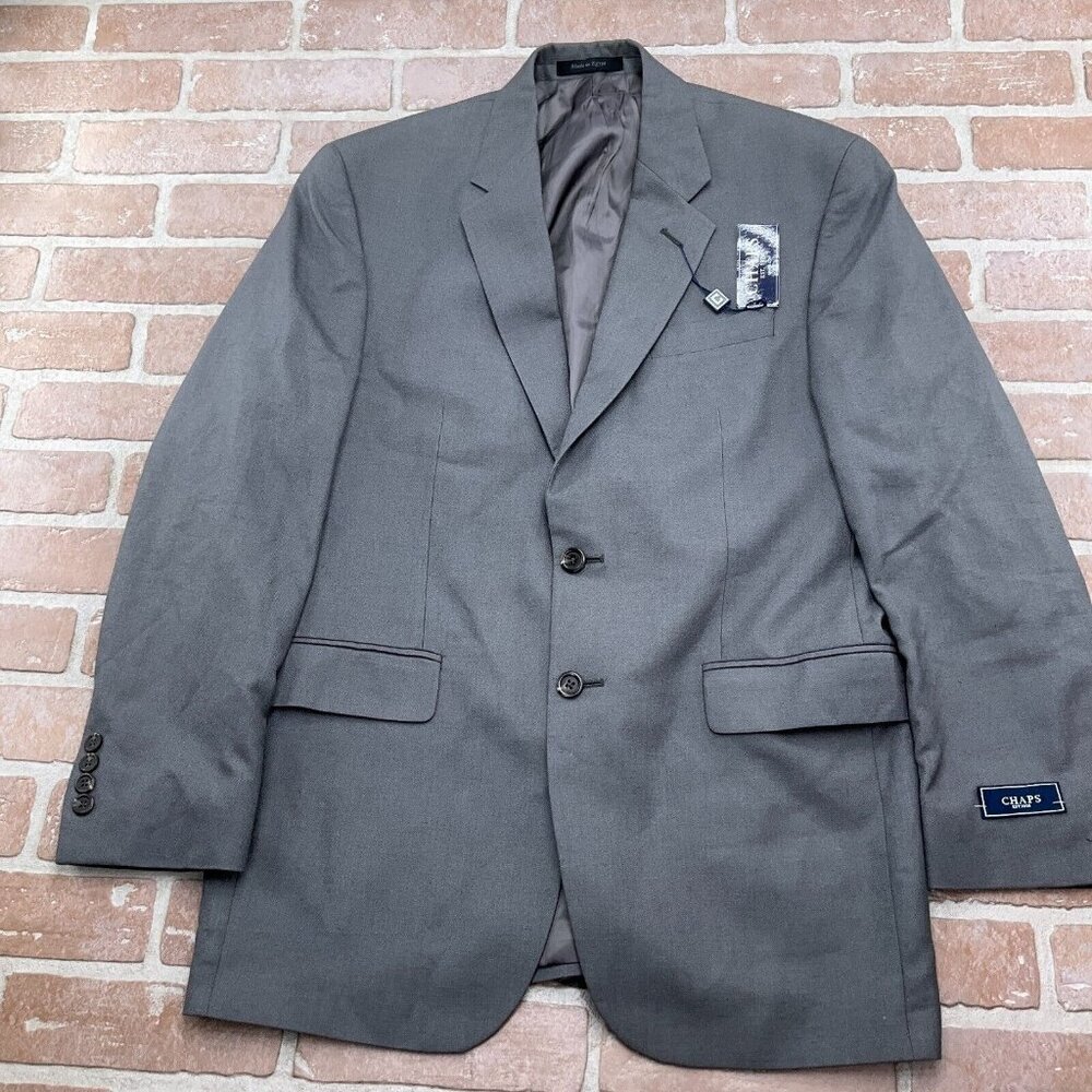 Chaps Blazer Men 38R Gray Herringbone Linen Blend Classic Career Suit Jacket NWT